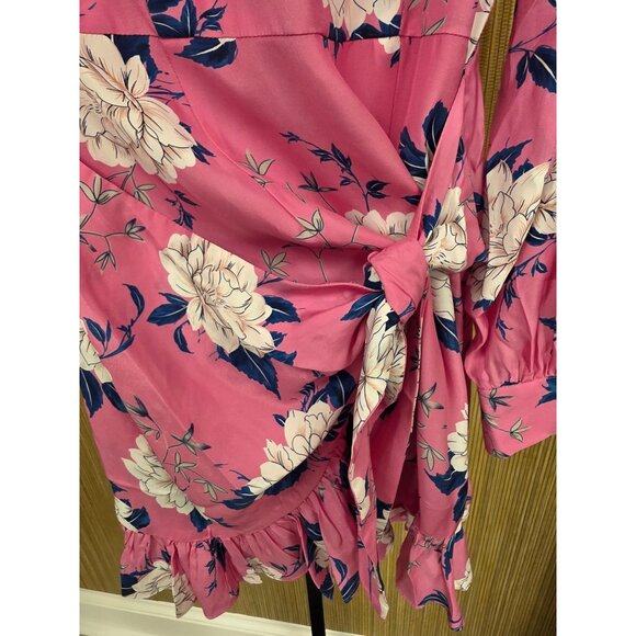 Yumi Kim Velvet Morning Hot Pink Daphne Dress Size 2 Floral Silk Long Sleeve - Picture 7 of 8